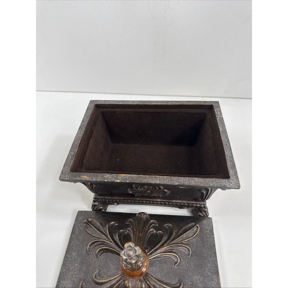 Jewelry‎ Box W/Lid Bronze Finish Polymer, Candy Dish, Multi Use.